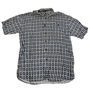 Montage Hawaiian Camp Shirt Mens Large L Blue White Geometric Short Sleeve Rayon
